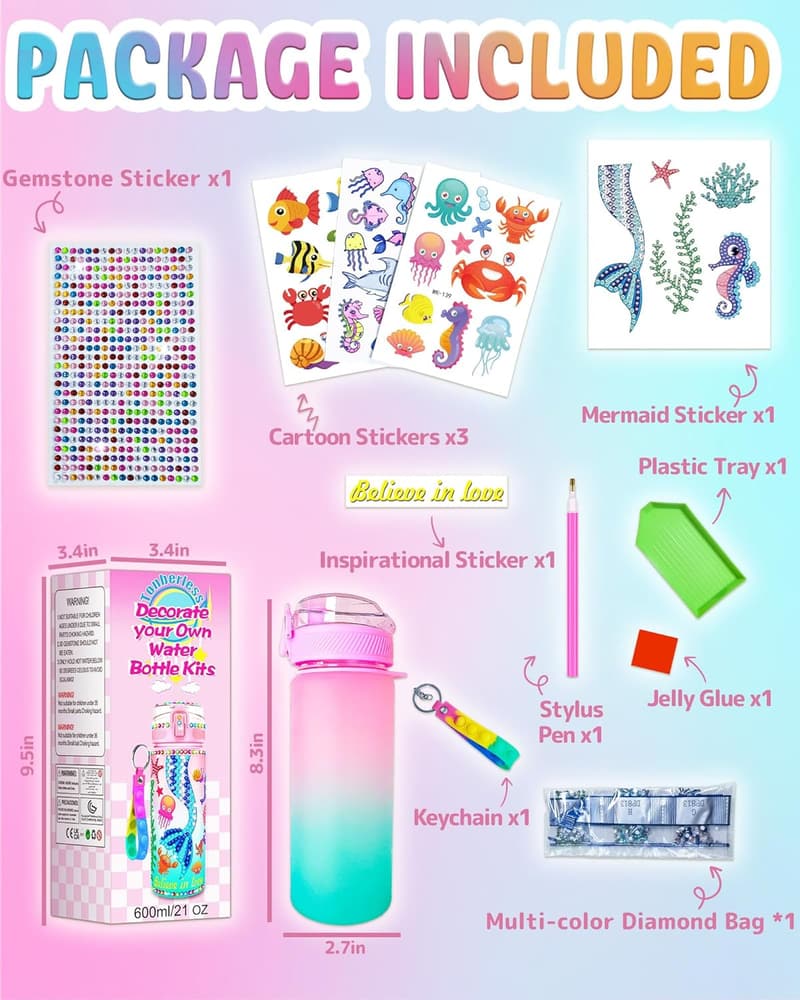 Mermaid Water Bottle Decor Kit for Girls Ages 4-10