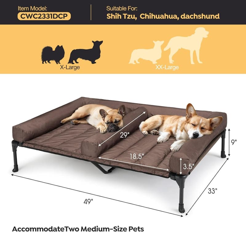 Elevated Dog Bed with Waterproof Cushion for Medium Dogs