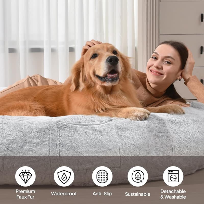 Large Waterproof Human Dog Bed Bean Bag - Grey 74