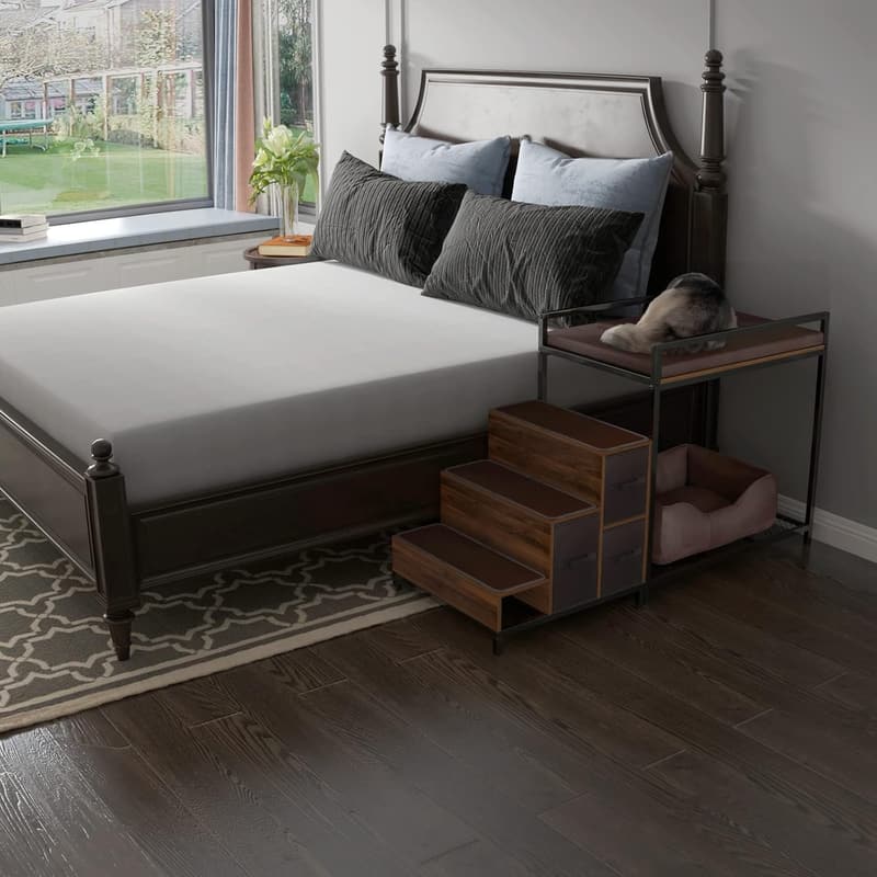 Elevated Dog Bed with Foam Upholstery and Storage