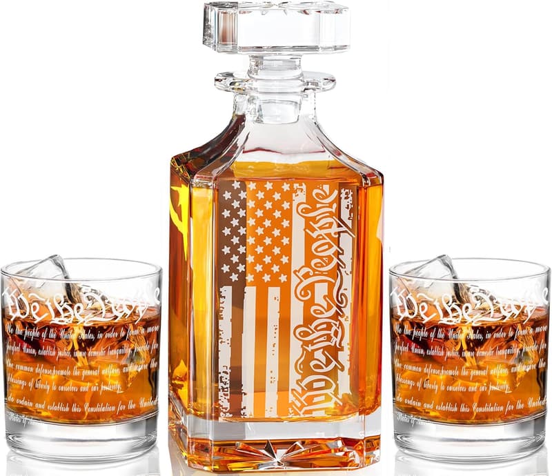 Engraved American Flag Whiskey Decanter Set for Men