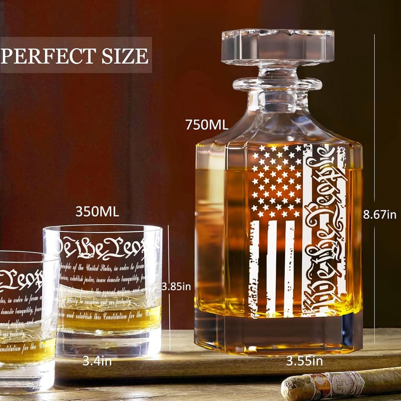 Engraved American Flag Whiskey Decanter Set for Men