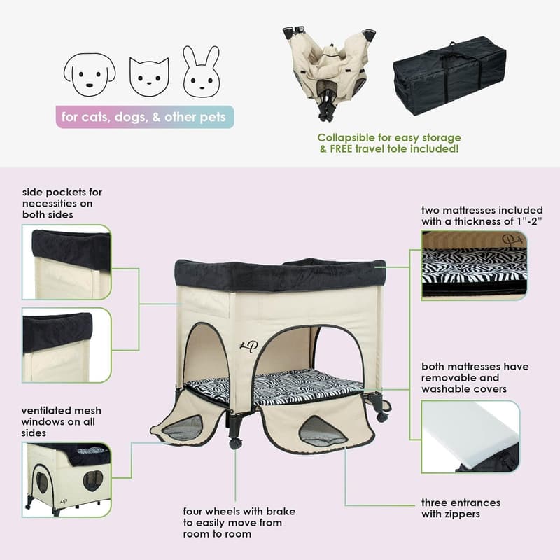 Zebra-Patterned Raised Bunk Bed for Medium Pets