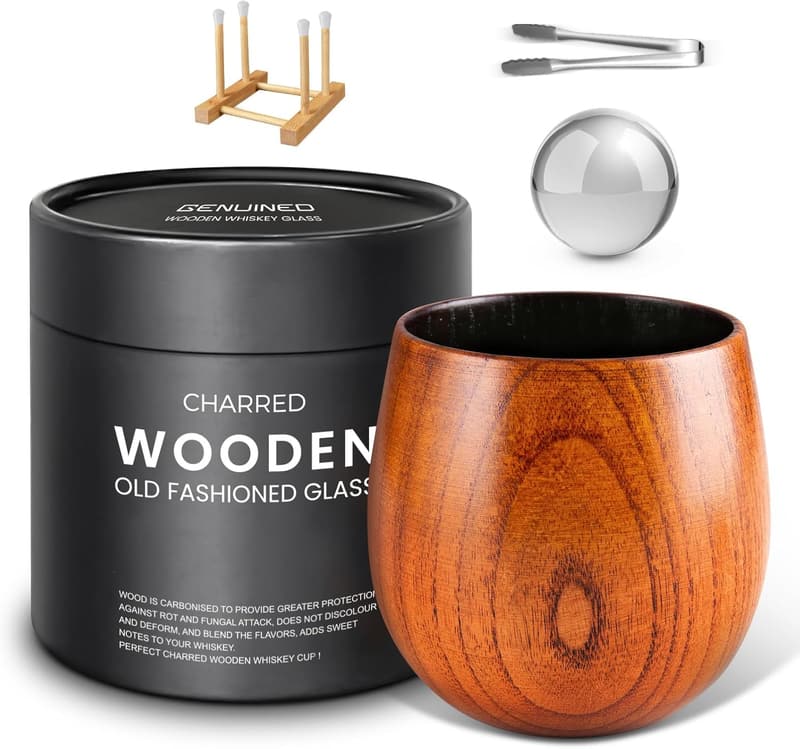 Father's Day Bourbon Glass Set - Handmade Smoky Wood Tumbler