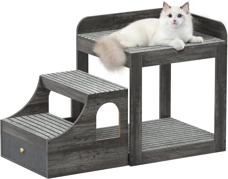 Large Multi-Level Pet Bunk Bed with Mats for Indoor Use - Grey
