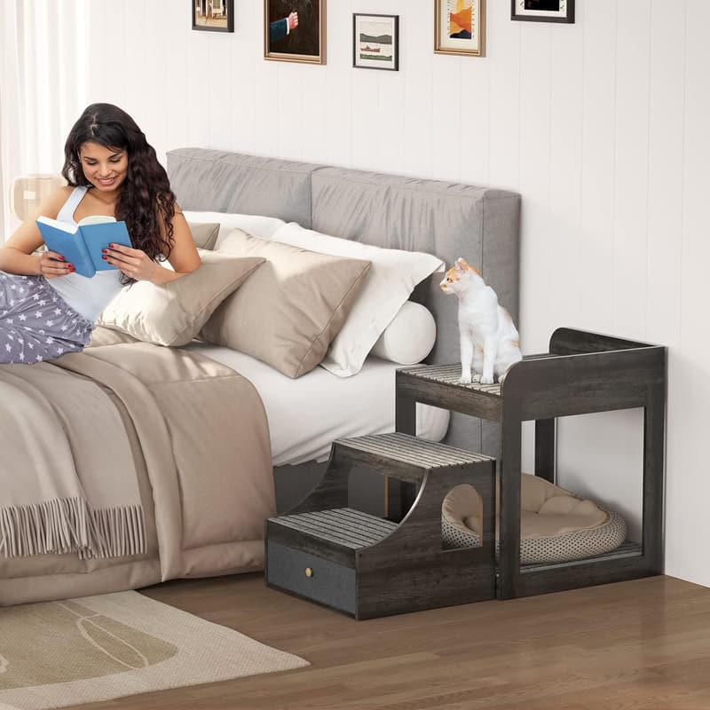 Large Multi-Level Pet Bunk Bed with Mats for Indoor Use - Grey