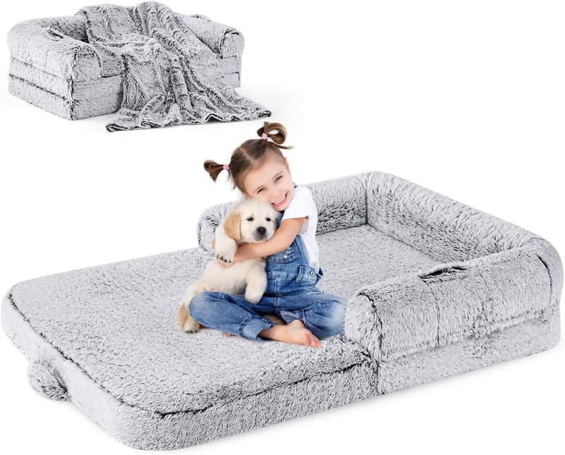 XXL Orthopedic Dog Bed with Blanket for Kids & Pets, Grey