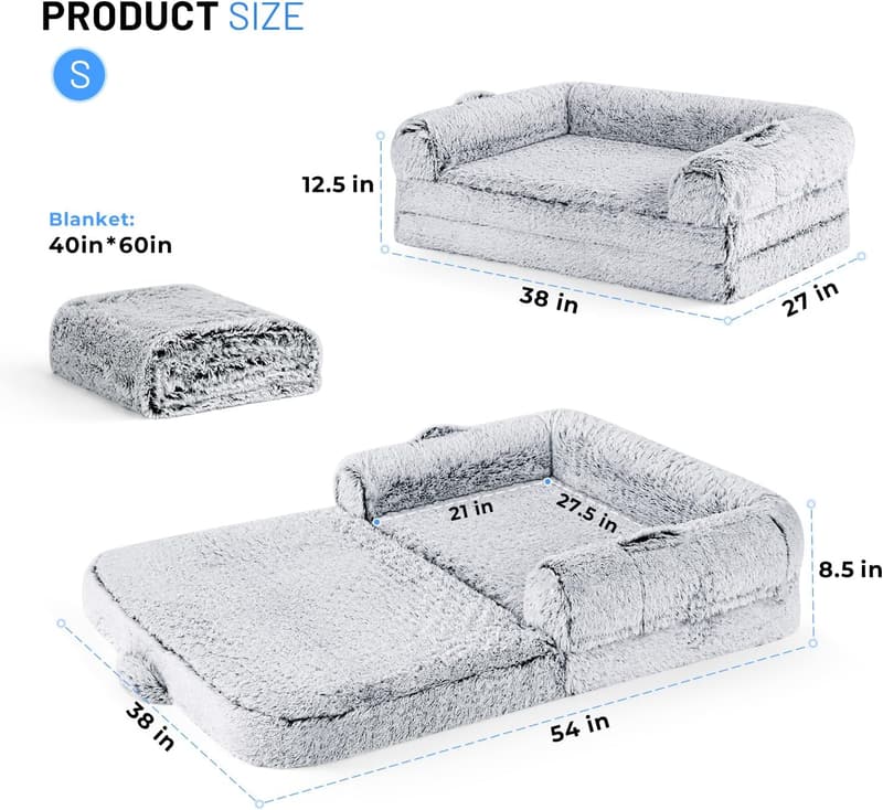 XXL Orthopedic Dog Bed with Blanket for Kids & Pets, Grey