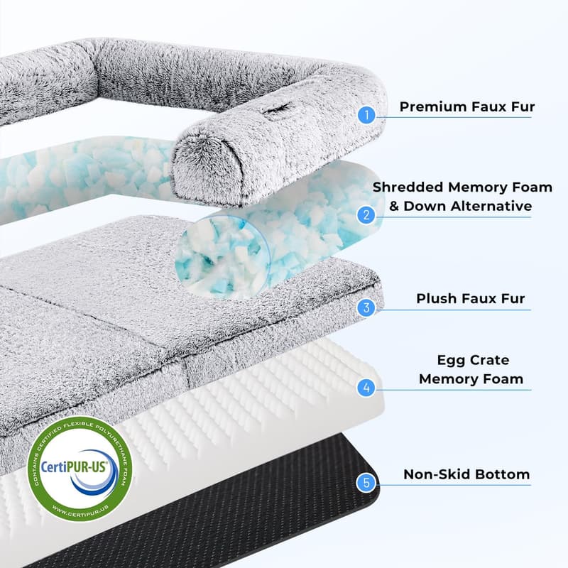 XXL Orthopedic Dog Bed with Blanket for Kids & Pets, Grey