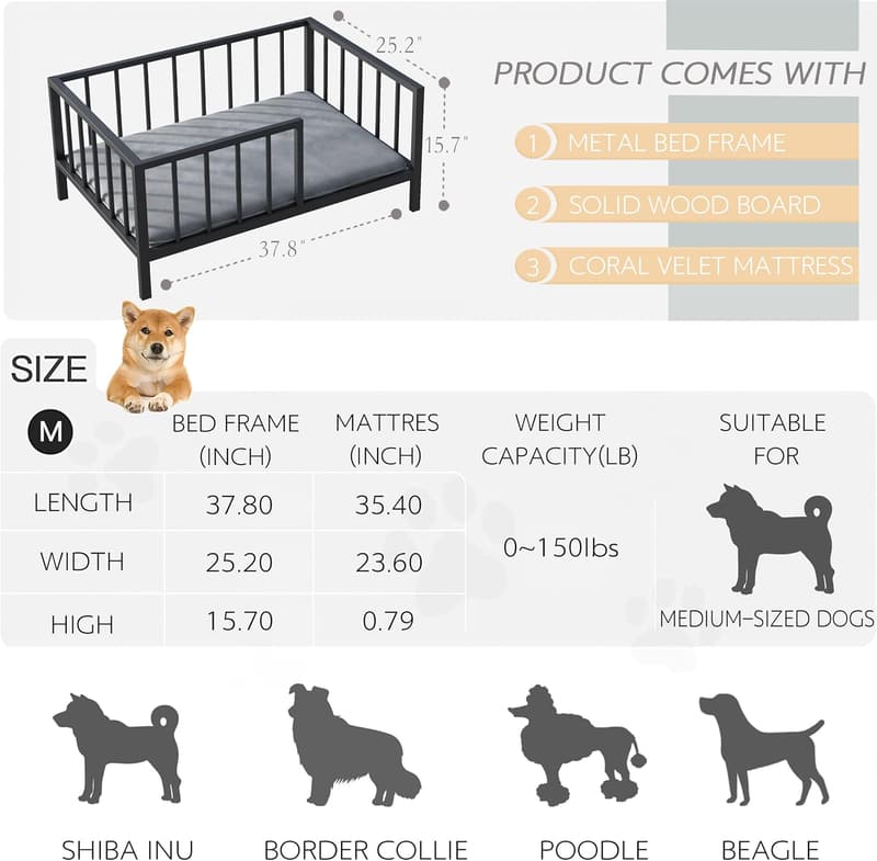 Elevated Dog Bed Frame with Washable Mat - 21.3