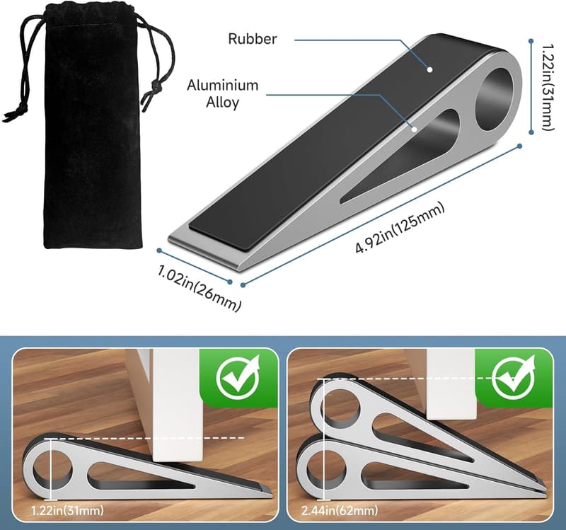 Heavy-Duty Aluminum & Rubber Door Stoppers – 2 Pcs, Silver