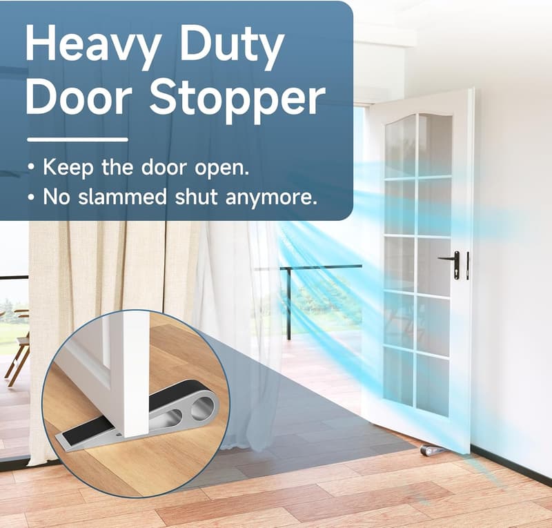 Heavy-Duty Aluminum & Rubber Door Stoppers – 2 Pcs, Silver