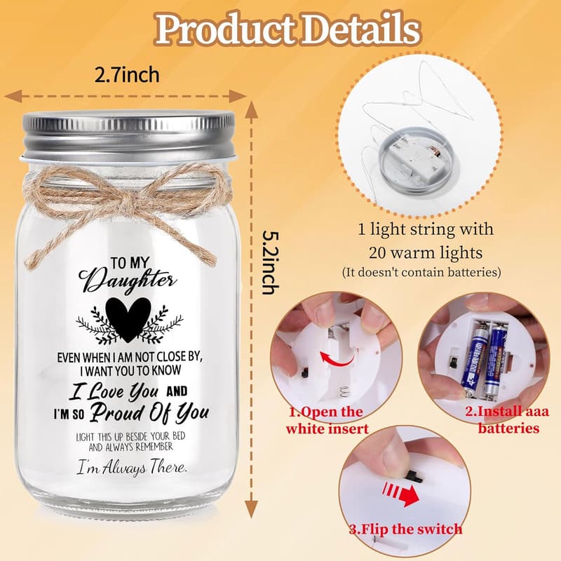 Birthday Gift for Daughter - Decorative Night Light Jar
