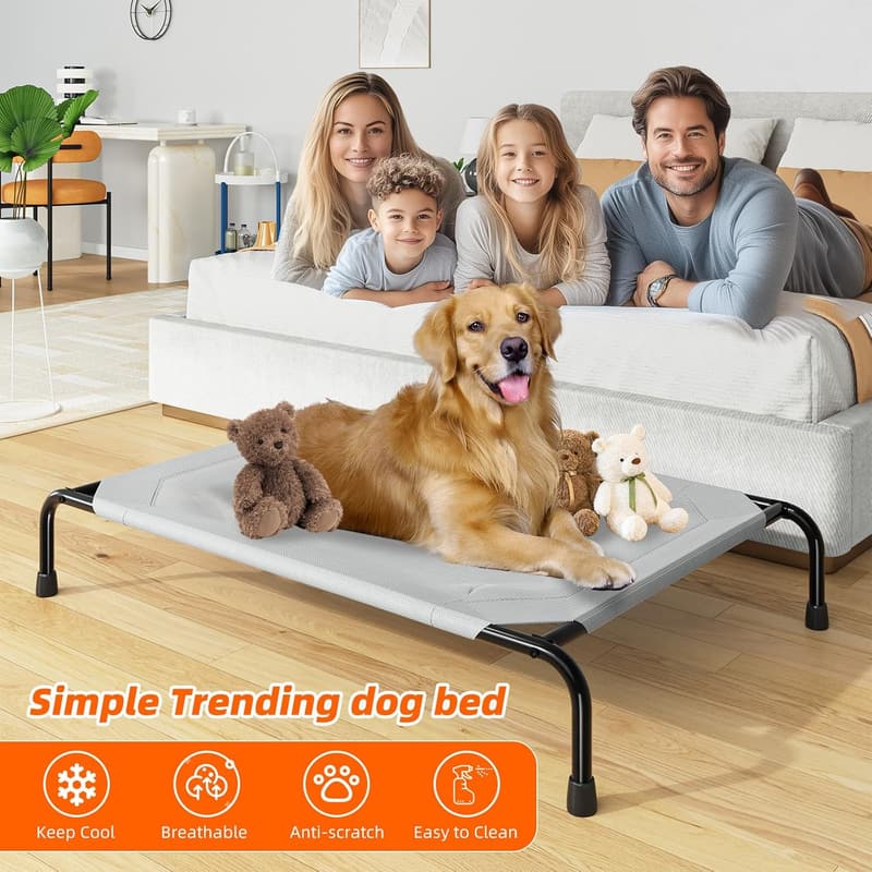 Extra Large Waterproof Dog Bed, Breathable Cot (400lb) - Grey