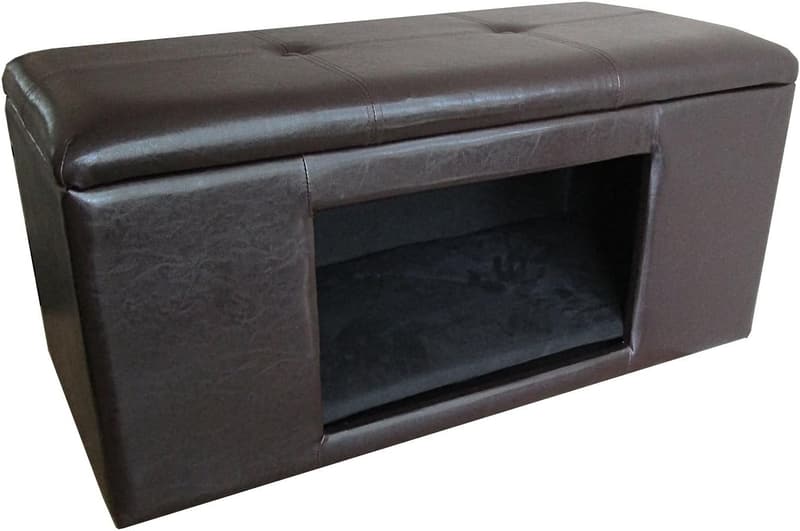 Decorative Faux Leather Pet Bed & Bench for Dogs (Brown)