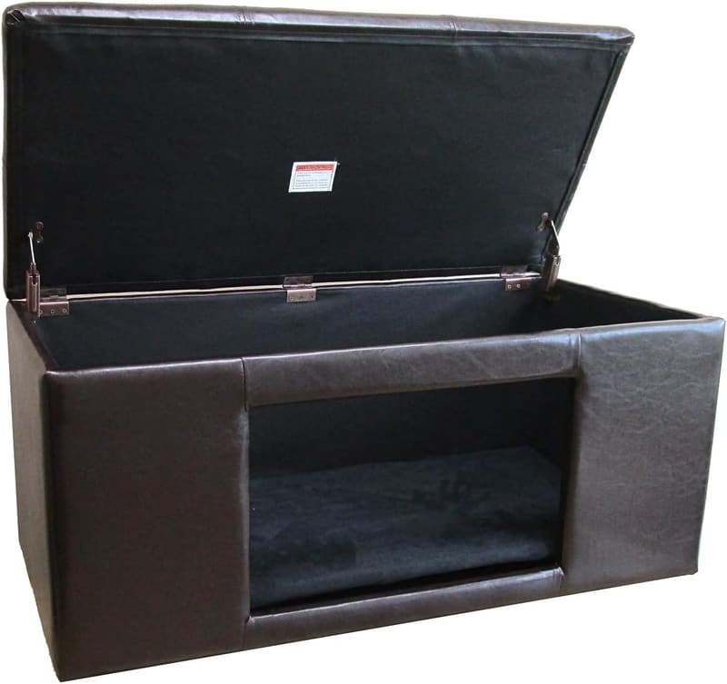 Decorative Faux Leather Pet Bed & Bench for Dogs (Brown)