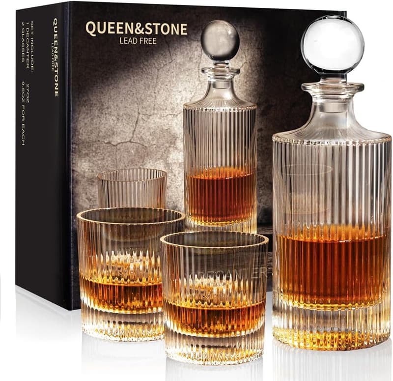Whiskey Decanter Set with 2 Glasses for Men and Women