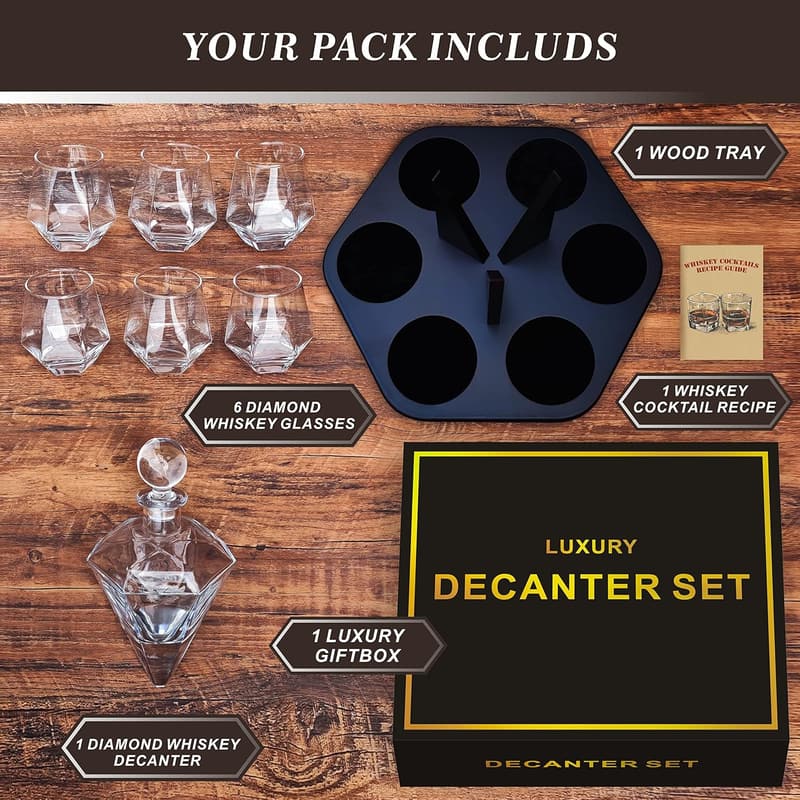 Whiskey Decanter Set with 6 Glasses - Perfect Gift for Men