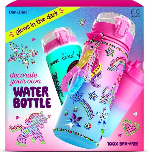 Glow-in-the-Dark Water Bottle Kit for Girls Ages 4-8 - Birthday Gift