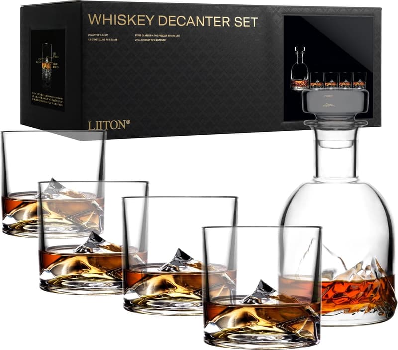 Everest Mountain Crystal Whiskey Decanter Set for Men, 1,000 ML