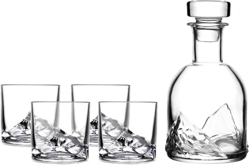 Everest Mountain Crystal Whiskey Decanter Set for Men, 1,000 ML