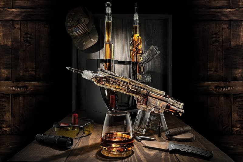 Gun-Shaped Whiskey Decanter Set with Pistol Rack Display