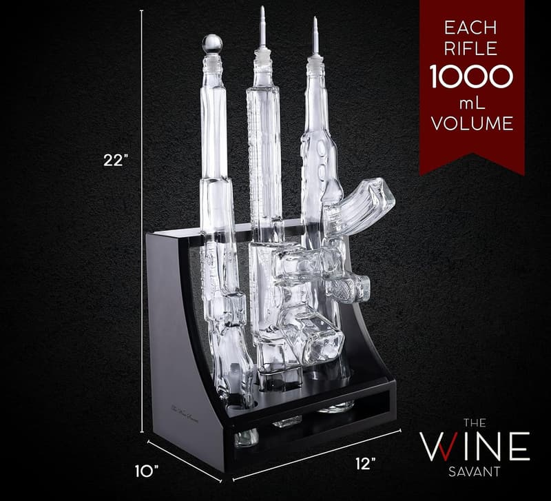 Gun-Shaped Whiskey Decanter Set with Pistol Rack Display