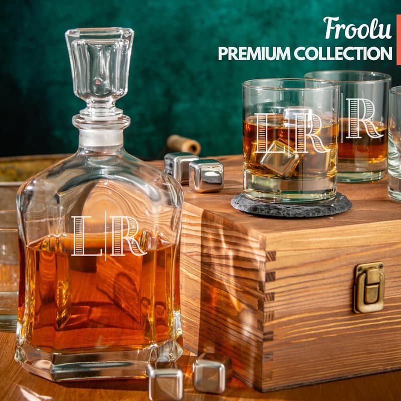 Personalized Whiskey Decanter Set for Men with Glasses & Stones