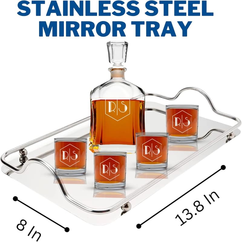 Personalized Whiskey Decanter Set for Men with Glasses & Stones