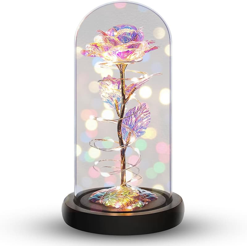 LED Galaxy Rose Gift for Mom - Lighted Glass Flower with Timer