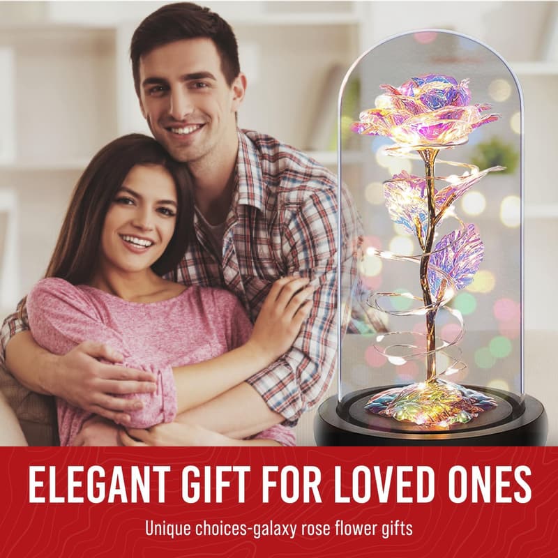 LED Galaxy Rose Gift for Mom - Lighted Glass Flower with Timer
