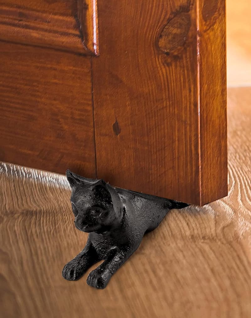 Decorative Vintage Cat Door Stopper Wedge – Anti-Rust Black