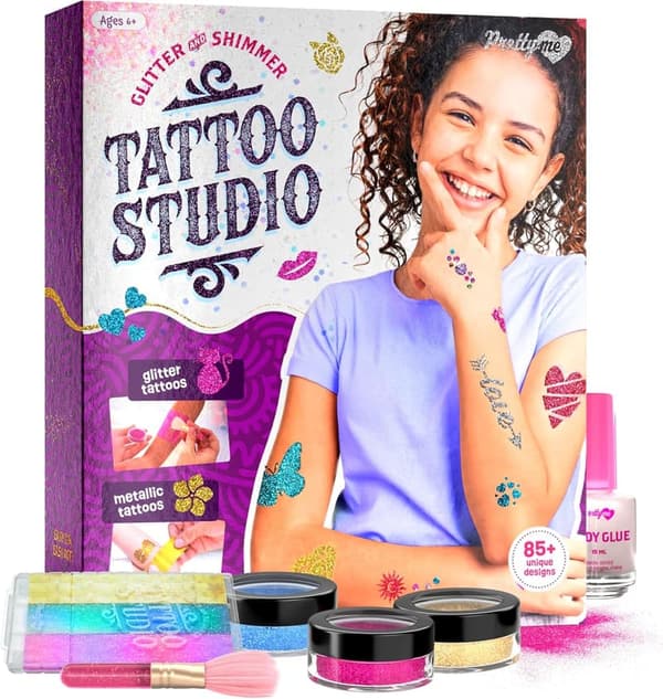 Girls' Birthday Glitter Tattoo Studio Kit - Ages 6-11