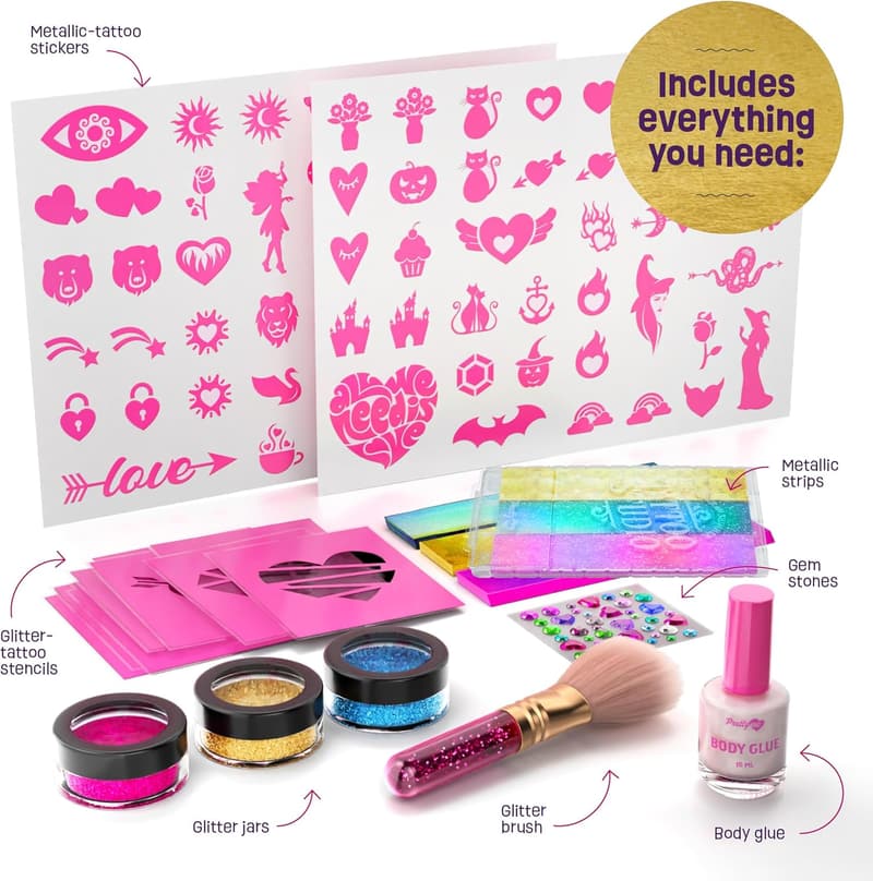 Girls' Birthday Glitter Tattoo Studio Kit - Ages 6-11