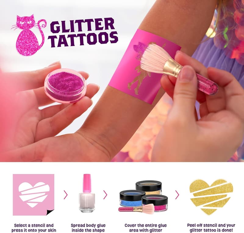 Girls' Birthday Glitter Tattoo Studio Kit - Ages 6-11