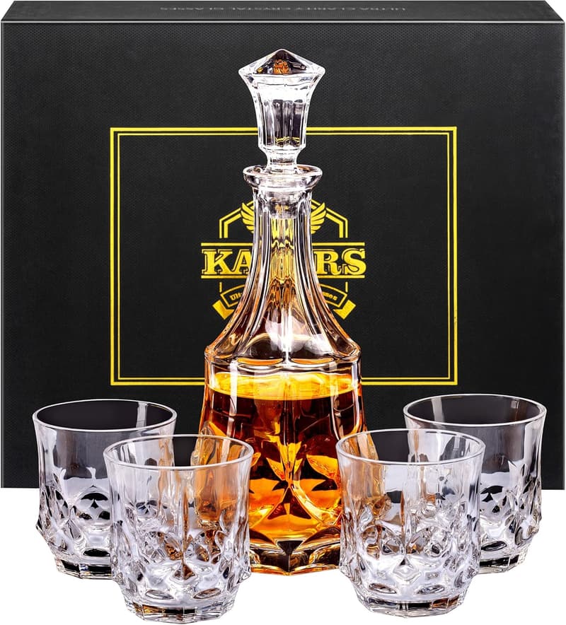 Whiskey Decanter Set for Men - 25 oz Decanter & Crystal Glasses