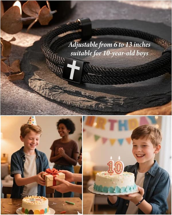 Faith Cross Bracelet for Boys - Adjustable Birthday Gift