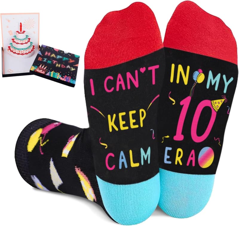 Birthday Gift Socks for Girls, Ages 5-12 with Pop-Up Card