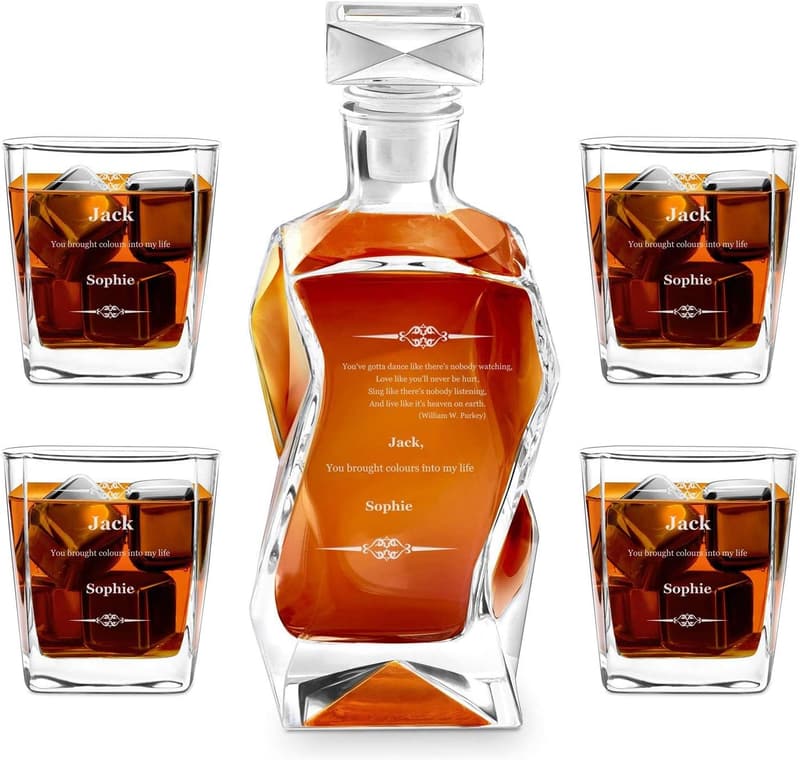 Personalized Whiskey Decanter Set with 4 Glasses for Him