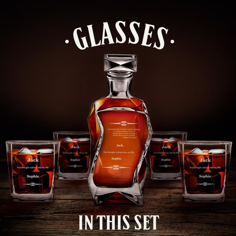 Personalized Whiskey Decanter Set with 4 Glasses for Him
