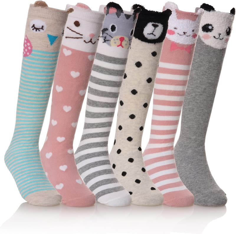 Cute Animal Pattern Knee High Socks for Kids - 6 Pairs