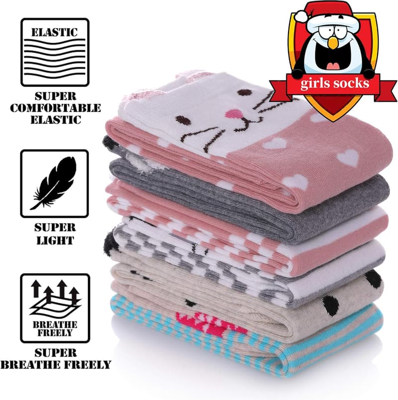 Cute Animal Pattern Knee High Socks for Kids - 6 Pairs