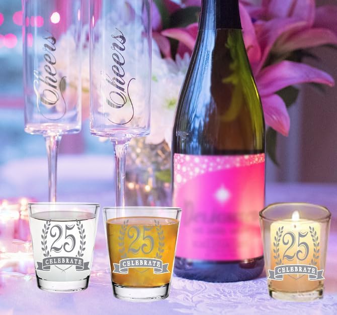 25th Birthday Shot Glass Set - 2oz, Gift Boxed, 6 Pack