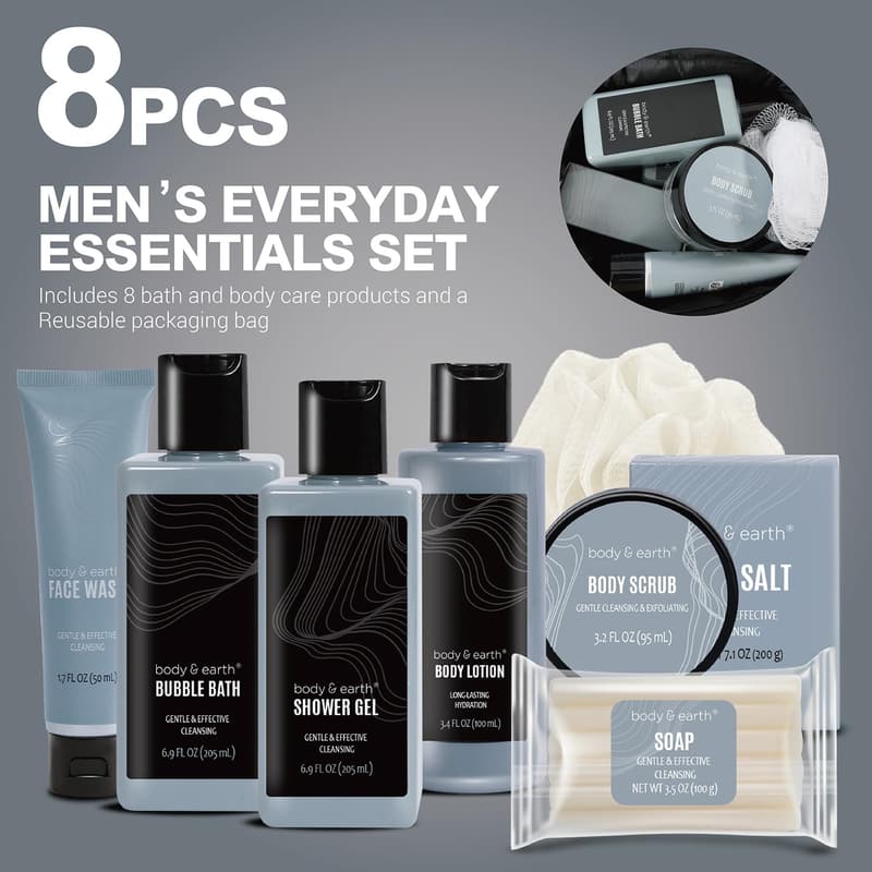 Men's Birthday Gift Basket: Body Wash Set with Lotion & More