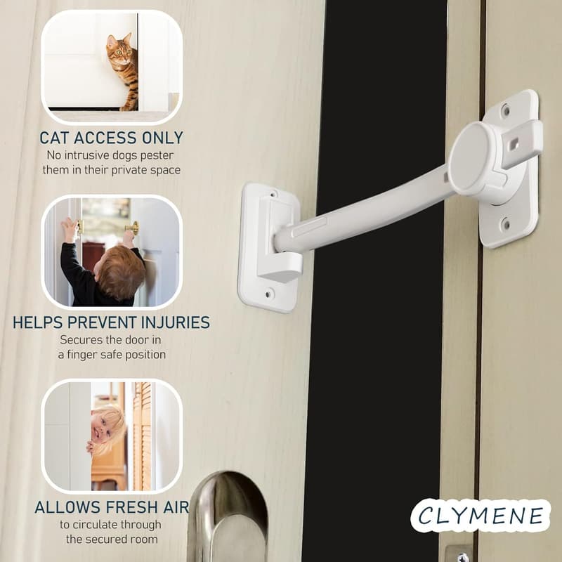 Adjustable Child-Proof Cat Door Latch & Stopper (White)
