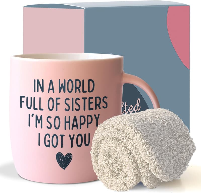Sister Birthday Gift Set: Ceramic Mug & Socks
