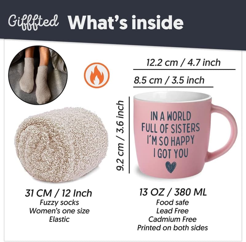 Sister Birthday Gift Set: Ceramic Mug & Socks