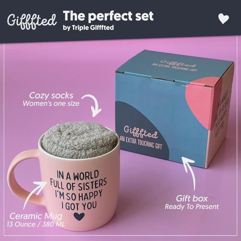 Sister Birthday Gift Set: Ceramic Mug & Socks