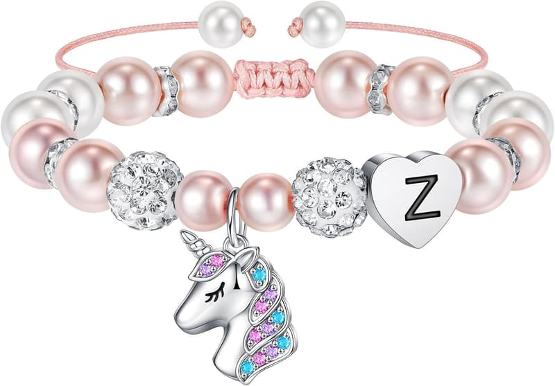 Graduation Unicorn Bracelet for Girls - Pink Pearl & Rhinestones