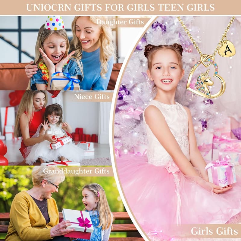 Graduation Unicorn Necklace for Girls - Colorful CZ Initial Pendant